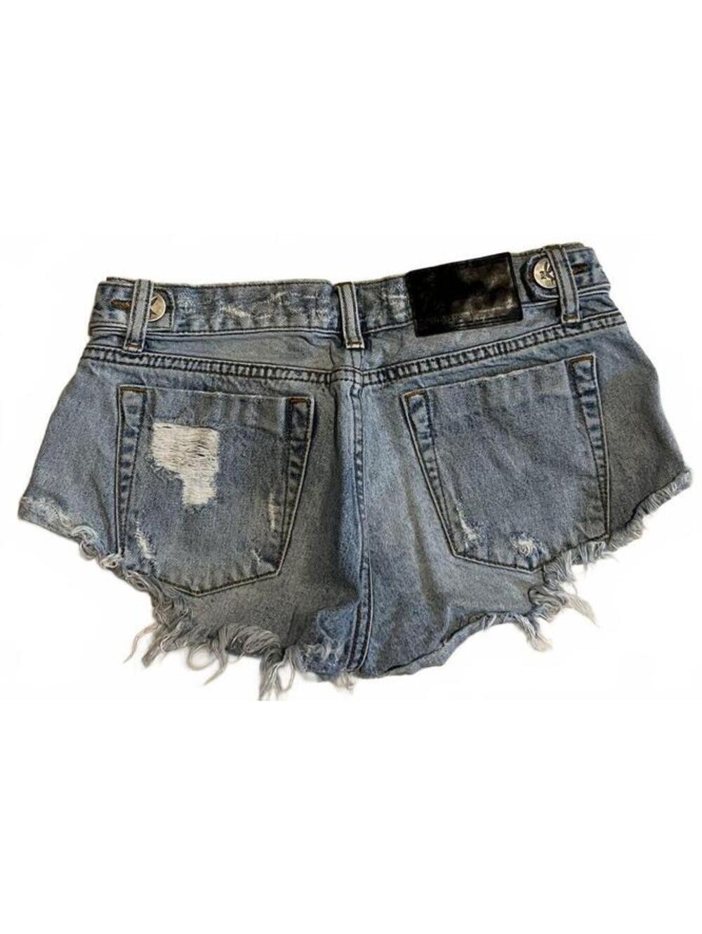 One Teaspoon Low Waist Denim Cutoff Shorts with Distressed Details